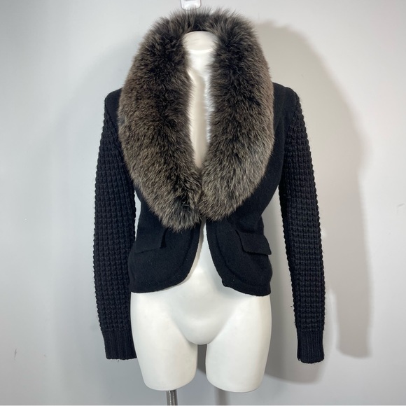 Magaschoni Genuine Fox Fur Collar Wool Alpaca Cashmere Blazer Cardigan Jacket XS - Picture 8 of 16